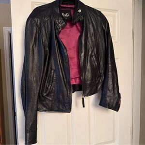 D&G Black Leather Jacket with Vibrant Pink Interior